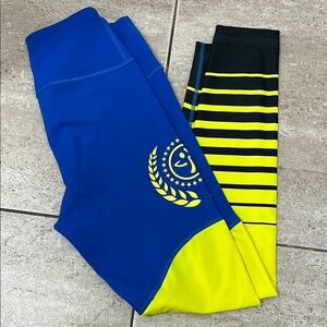 Zumba Blue and Yellow Striped Leggings
